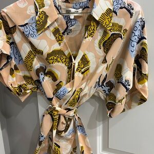 Diane Von Furstenberg Multicolor Printed Wrap Blouse